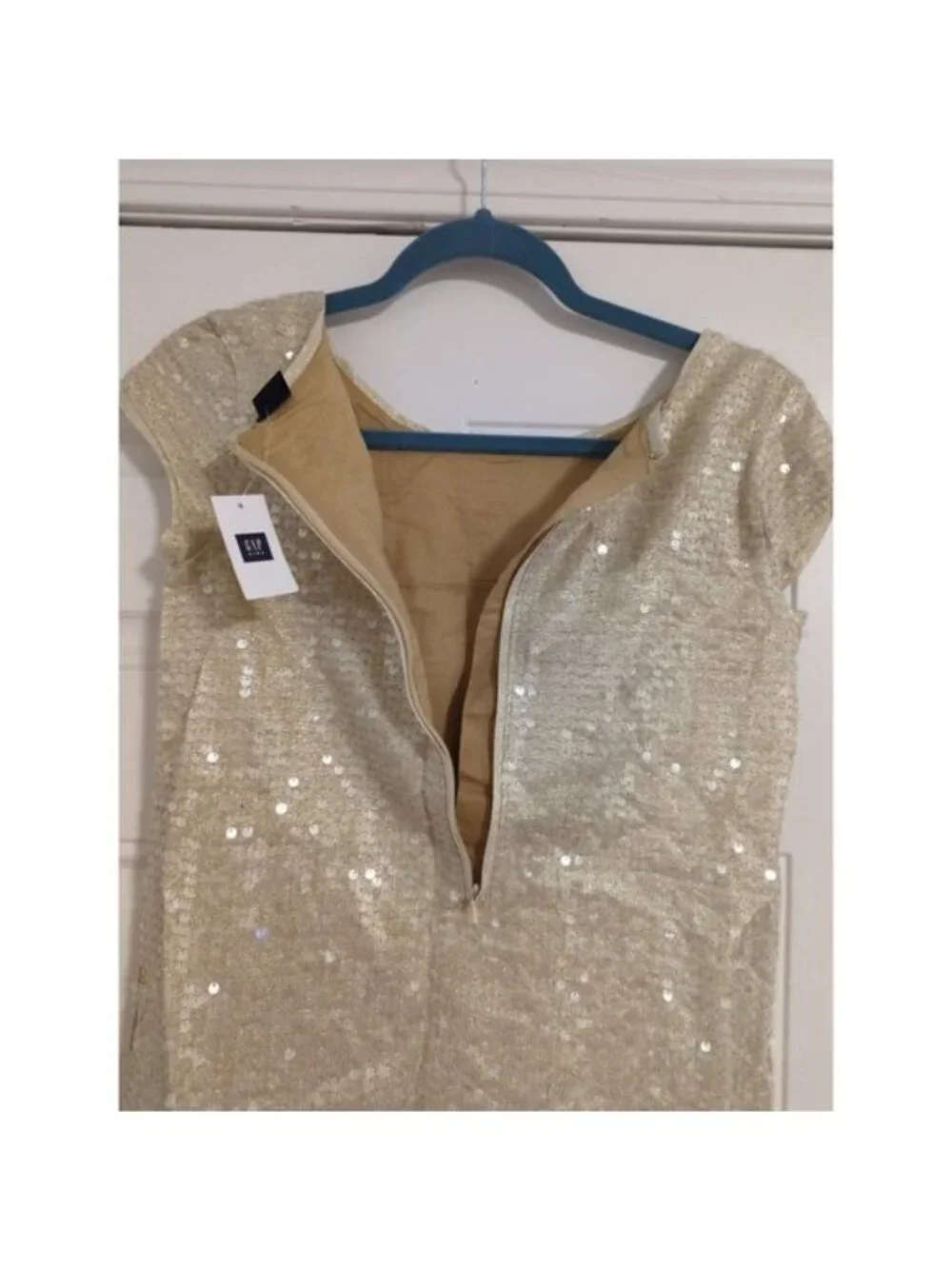 Gap Gold Sequin Shift Dress XXL Regular 14-16 Short Sleeve Back Zip